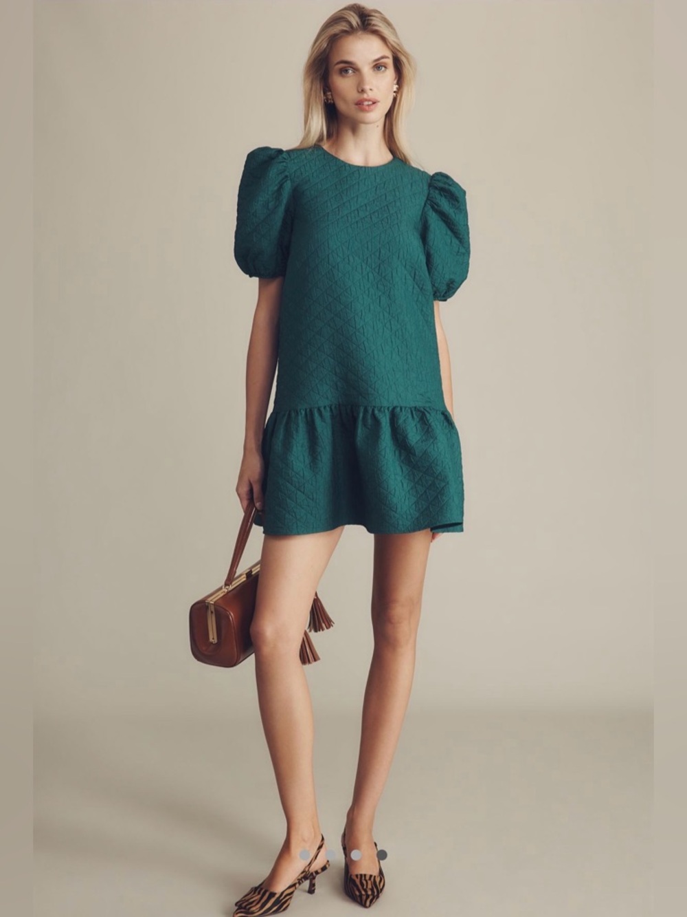 Maeve Drop Waist Puff Sleeve Dress - M